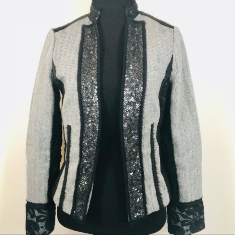 WHBM Grey Tweed Sequin Lace Blazer Jacket Sz 8